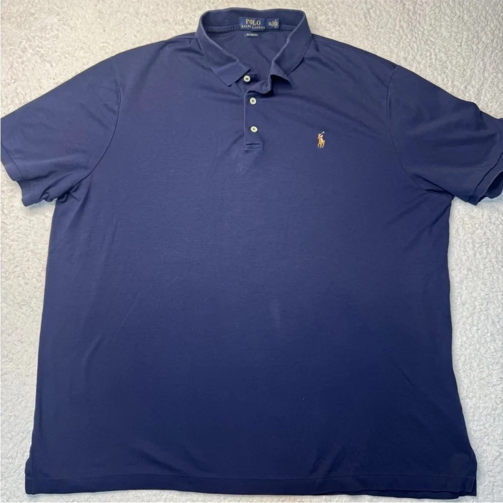 Polo Ralph Lauren Polo‎ Shirt Mens 2XL Blue Classic Fit Short Sleeve Flesh Pony